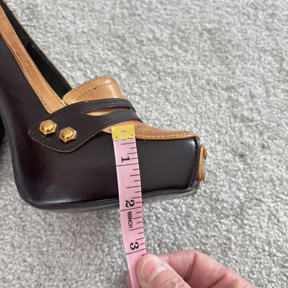 Naughty Monkey Retro Glam Platform Loafer 7.5 Brown Leather Two‎ Tone Heels